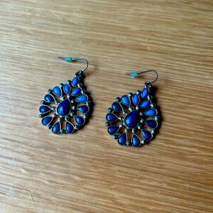Two Tone Blue Enamel Drop Earrings